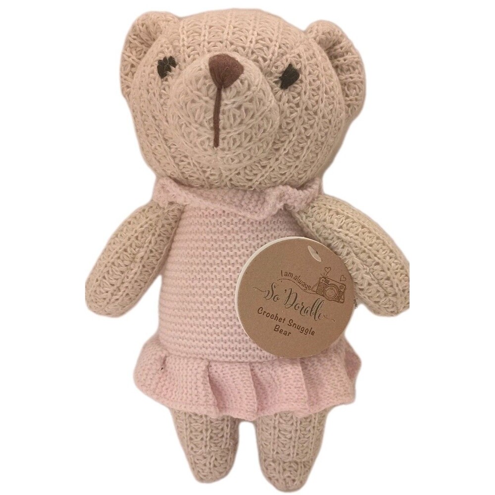 NEW with Tag--So 'Dorable CROCHET Snuggle Bear Plush Toy Bear Beige Pink Dress